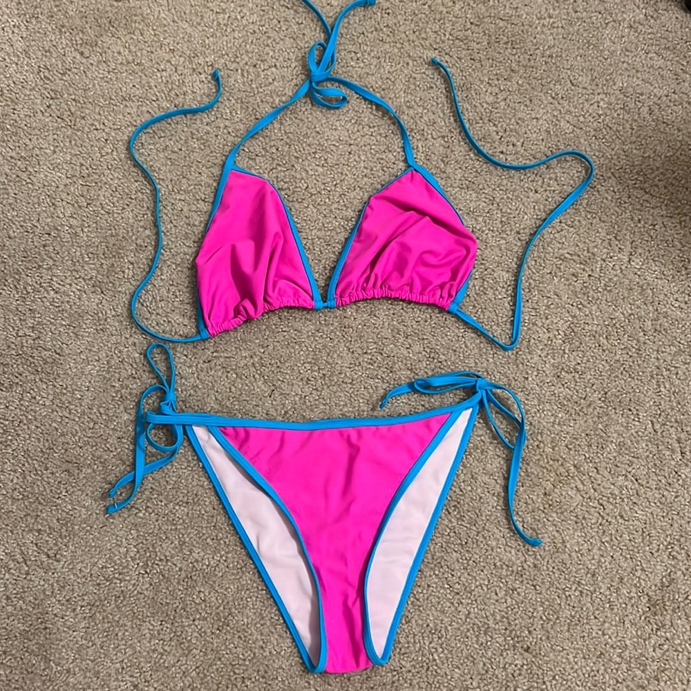 Hot pink and electric blue bikini
